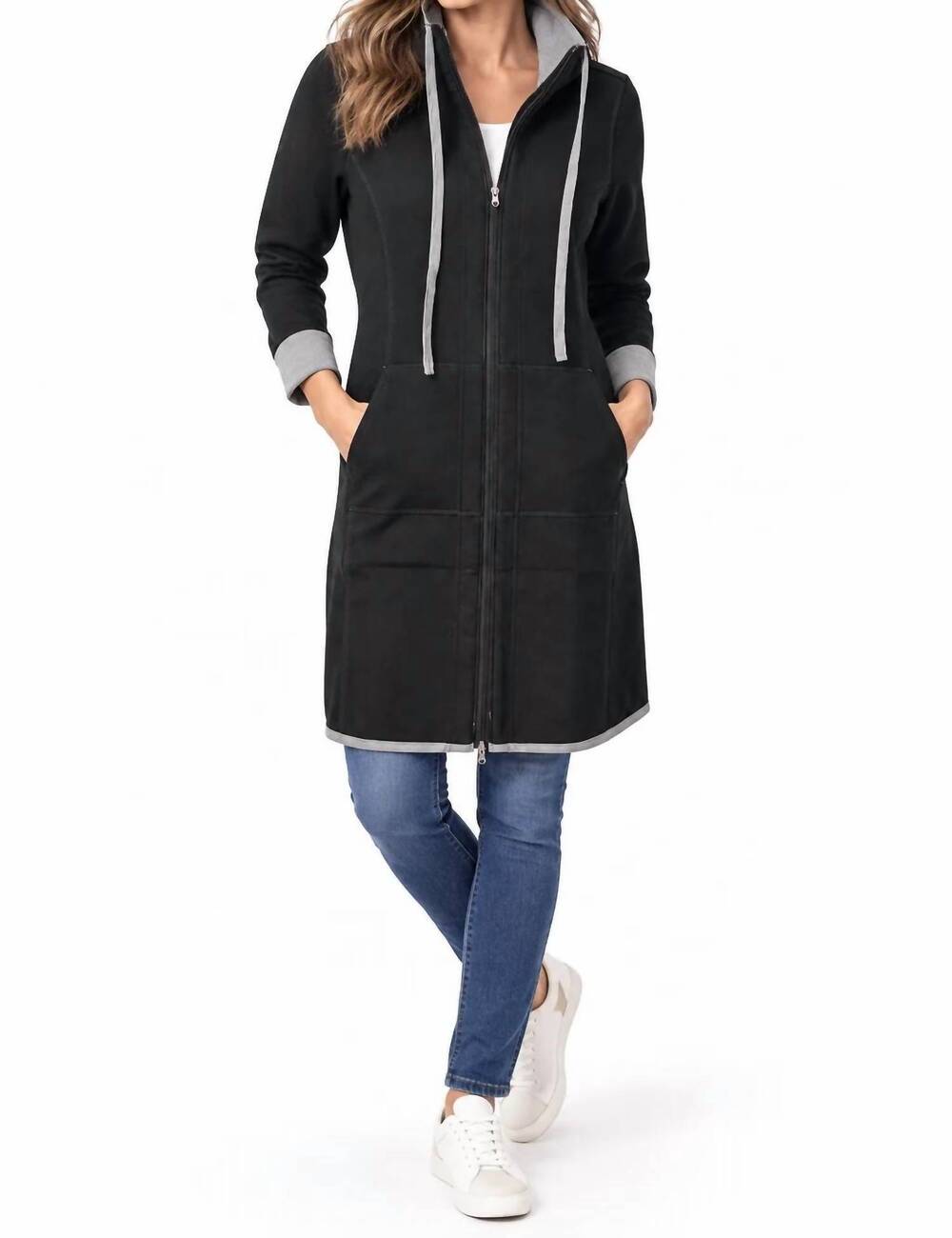 NEW LULU-B reversible bucket neck zip up coat in black/grey